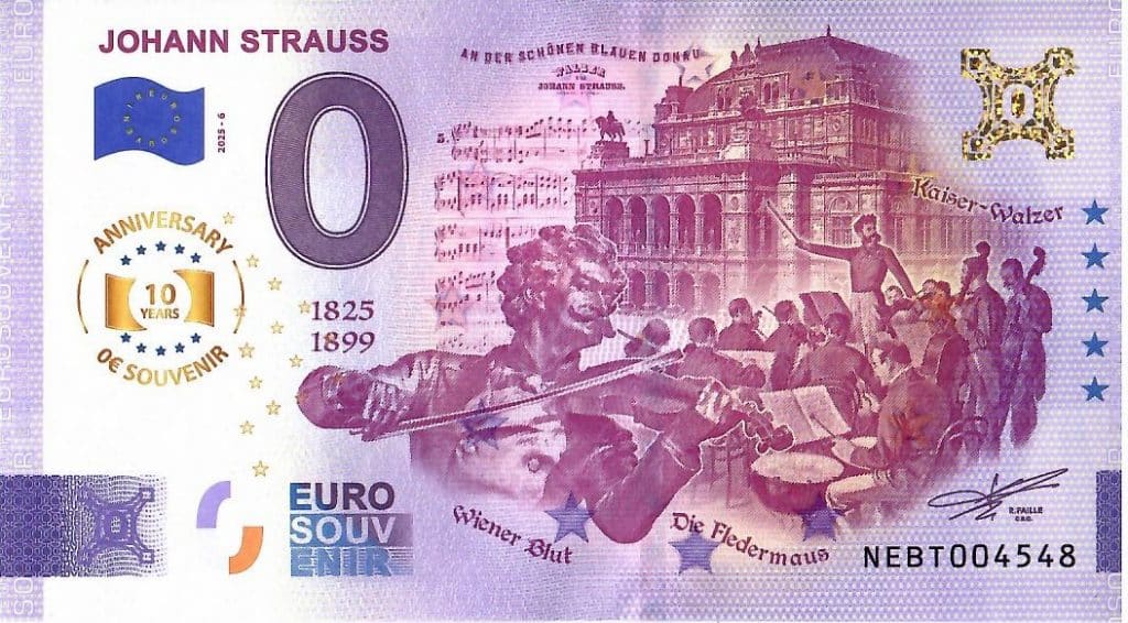 0-Euro-Souvenirschein „Johann Strauss“ - Anniversaary