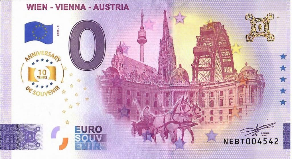 0-Euro-Souvenirschein „Wien – Vienna – Austria“ Anniversary