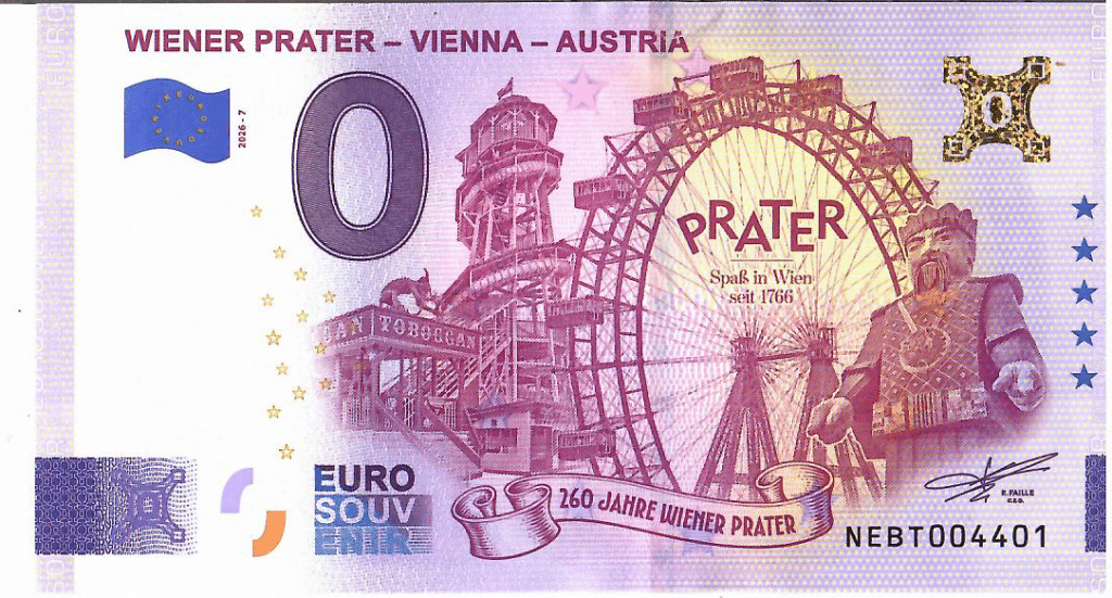 0-Euro-Souvenirschein WIENER PRATER – Sonderausgabe 260 Jahre Wiener Prater